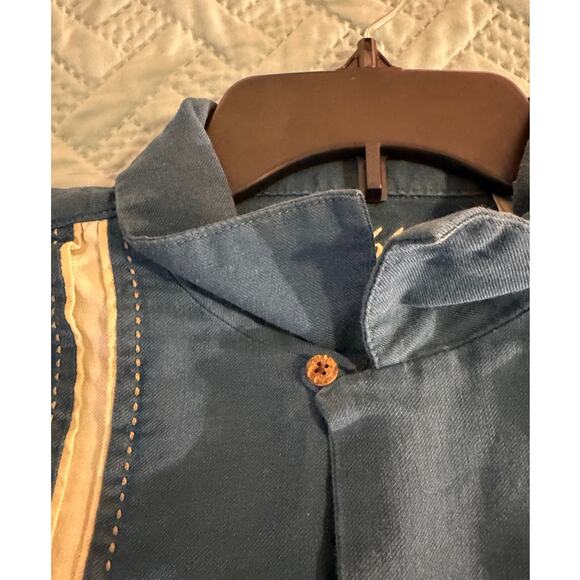 Caribbean silk blend blue short sleeve collared button up dress shirt size Large - Picture 5 of 10